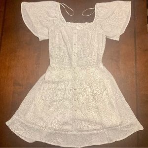 Sienna Sky - White With Black Dots - Flutter Sleeve Dress